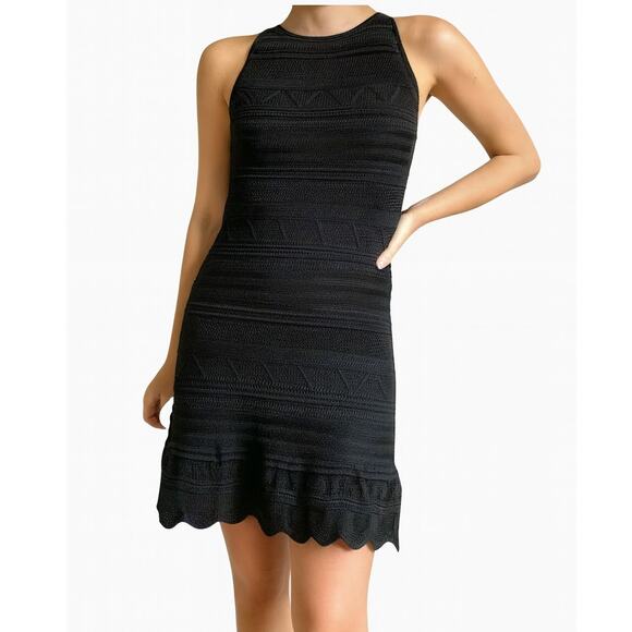 Torn by Ronny Kobo Black Knit Crochet Mini Dress Small Lined Fit & Flare Y2K EUC - Picture 1 of 16